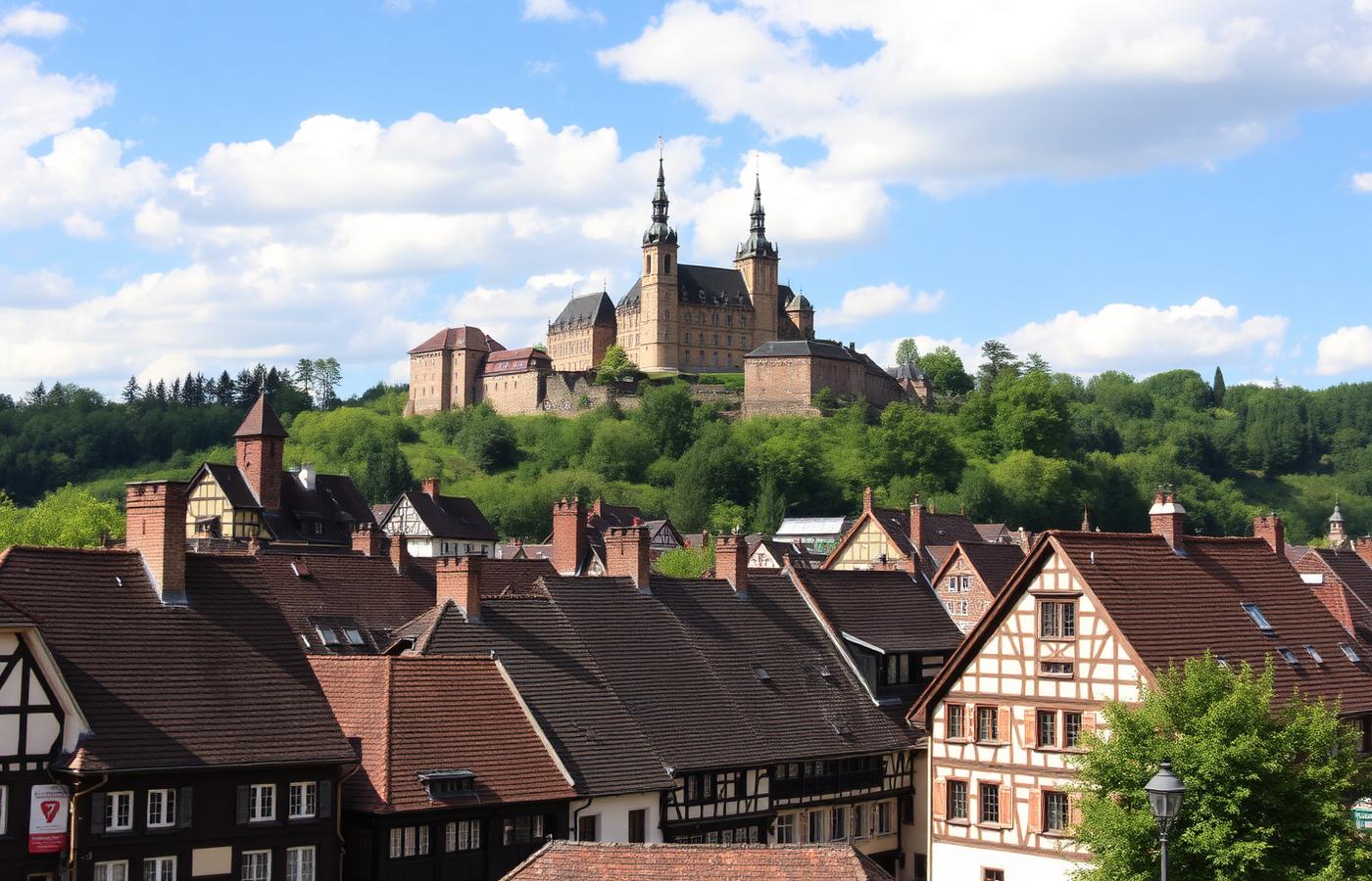 Wernigerode mit Schloss und Fachwerkhäusern im Harz